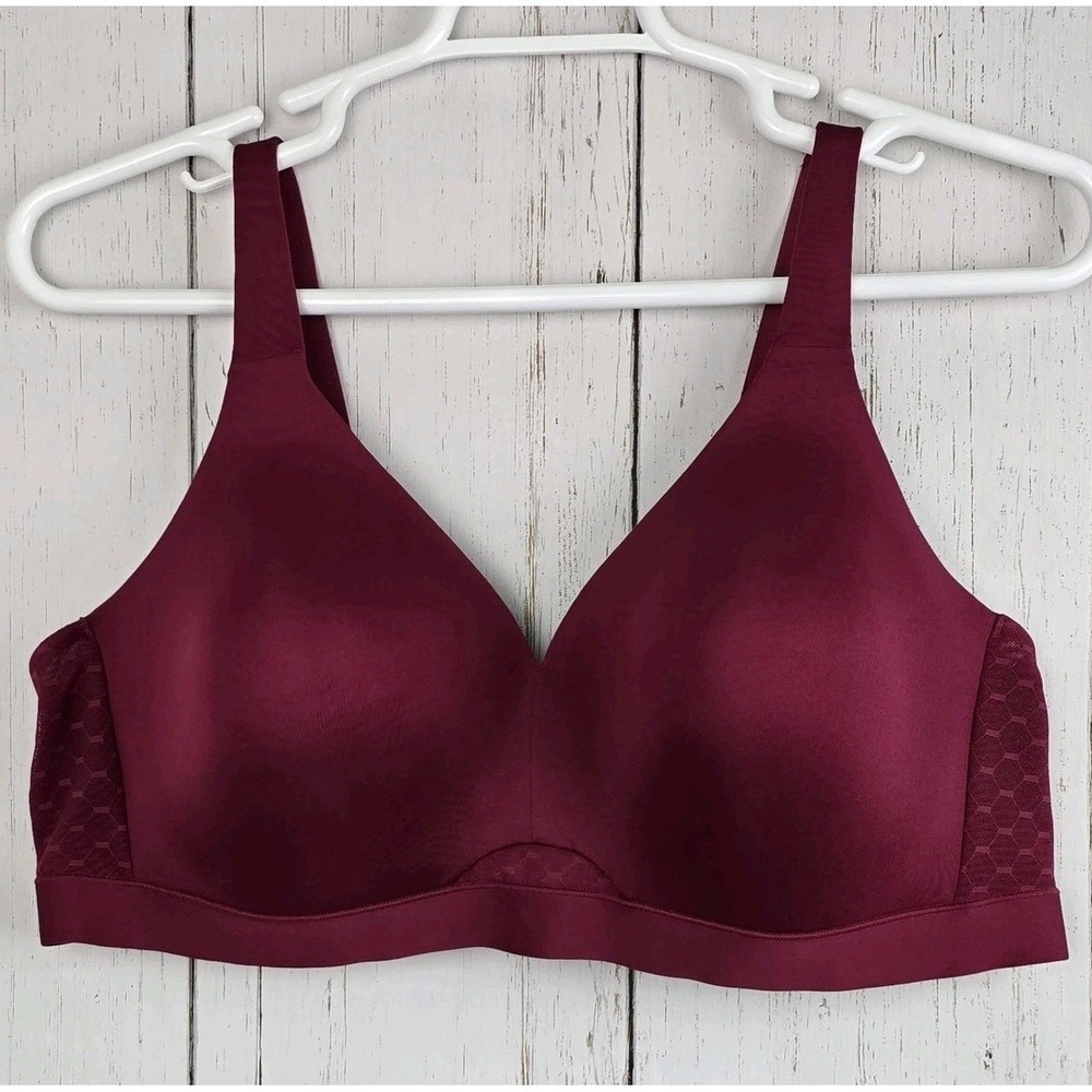 Cacique Lightly Lined No-Wire Bra Women 46C Burgundy Wireless Mesh 1135470